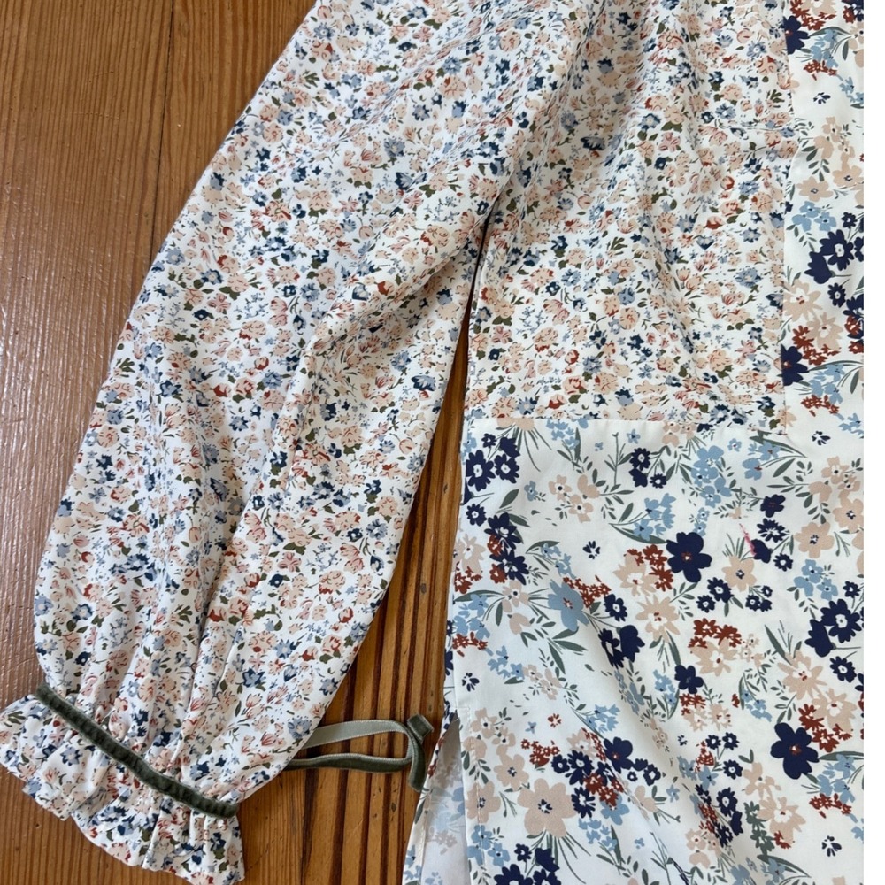 Tribal Jeans Floral Patchwork Blouse Women Blue Boho Ruffle Top SIZE XS - Picture 3 of 6